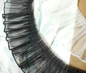 7.5 CM Geniş Lüks Beyaz Siyah Pileli Tül Organze 3d Dantel Yaka fırfır etekli İşlemeli Saçak Şerit Elbise Dikiş Malzemesi