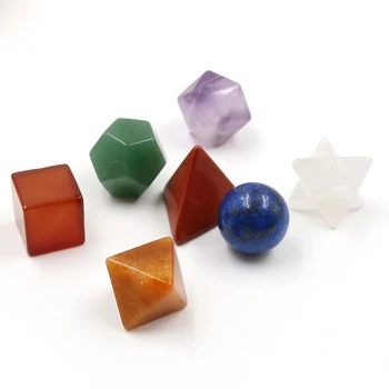7 adet Şifa Kristal Platonik Katılar Kutsal Geometri Seti Merkaba Yıldız Oyma Çakra Taş Meditasyon Terapi Şifa