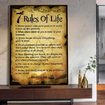 7 Yaşam Kuralları Kelimeler Tuval Boyama Motivasyon Vintage Tırnaklar Posterler ve Baskılar Duvar sanat resmi Oturma Odası Ev Dekor için