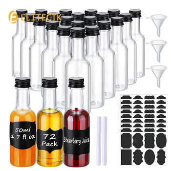 72 ADET Mini Likör Şişeleri Yeniden Kullanılabilir Plastik Boş Ruh Şişesi, Sıvı Huni, Etiketler, işaretleme kalemleri Votka Şampanya Viski