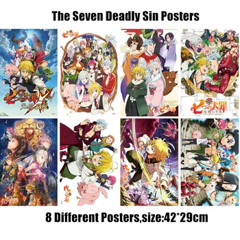 8 adet / grup Anime Yedi Ölümcül Günah Posteri Oyuncak Meliodas Liones Şahin Diane Yasağı Sticker Komik Duvar Resimleri A3 Posterler