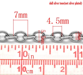 8 Mevsim Demir Bazlı Alaşım Açık Bağlantı kablo Zinciri Bulguları Gümüş Renk Bilezik Ve Kolye İçin 7x5.5mm(2/8