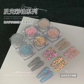 8 Renk Lazer Yansıtıcı elmas tırnak süsü Tozu Holografik Sparkly Glitter Kristal Sequins Pigment UV Jel Lehçe Tırnak Dekorasyon