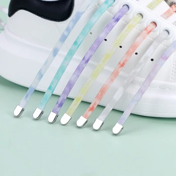 8 Renk Trendi Kravat boya Colorway Hiçbir Kravat Ayakabı Elastik Sneaker Ayakkabı Bağcıkları Açık Eğlence Düz Ayakkabı Bağı Çocuklar Yetişkin Hızlı Bağcıkları