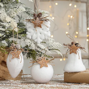 8cm Beyaz Yılbaşı topu Süsler Yılbaşı Ağacı Asılı Kolye Köpük Kar Topu Yeni Yıl Partisi Dekorasyon Hediye Navidad 2023