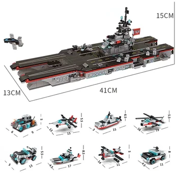 8İn1 Uçak Gemisi Yapı Taşları Askeri Serisi Yüksek teknoloji Donanma Savaş Gemisi Destroyer Tuğla 3D Gemi Modeli çocuk için oyuncak Hediyeler