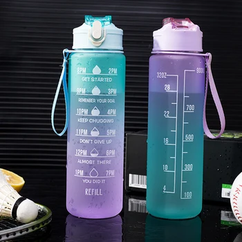 900mL Su Şişesi Zaman Ölçeği İle spor Açık Spor Su pipetli şişeler Buzlu Sızdırmaz Motivasyon Spor Bardak