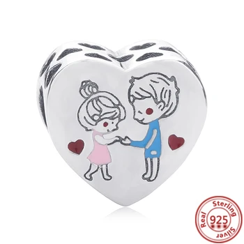 925 Ayar Gümüş Melek Anne Aile Kalp serisi Parlaklık Boncuk Fit Orijinal Pandora Takılar Bilezik Kadınlar DIY Takı