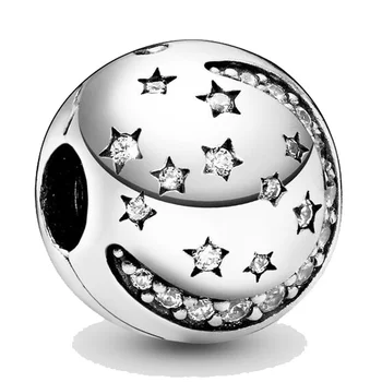 925 ayar gümüş sabitleme klipsi parlak yıldız ve ay aksesuarları için uygun orijinal charm bilezik DIY takı aksesuarları
