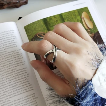 925 Ayar Gümüş X iç içe yüzük Minimalist Kadınlar Popüler İstiflenebilir Criss Çapraz parmak yüzük Günlük Takı Boyutlandırılabilir