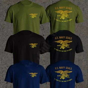 ABD Donanma Mühürler Altın Logo T-Shirt Yeni Askeri Tasarım Sadece Kolay Gün Oldu Dün Gömlek
