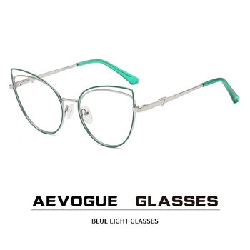 AEVOGUE Anti mavi ışık gözlük gözlük bilgisayar gözlük moda gözlük kadın kedi göz gözlük çerçeve Metal AE1194