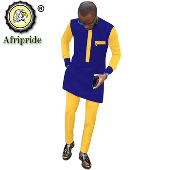 Afrika Erkek Takım Elbise Dashiki Giyim Gömlek Tops + cepli pantolon 2 Parça Set Ankara Patchwork Kıyafet Bluz Artı Boyutu S2016047