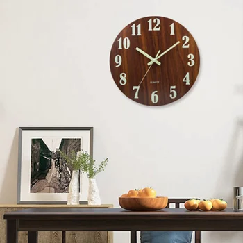 Ahşap Aydınlık duvar saati Sessiz Vintage karanlıkta Parlayan duvar saati Dijital Ahşap Saatler Mutfak Oturma Odası Dekor için