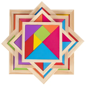 Ahşap yap-boz Montessori Tangram 7 Parça Bulmaca Renkli Kare IQ Oyunu Zeka Akıllı Eğitim Oyuncaklar Çocuklar için