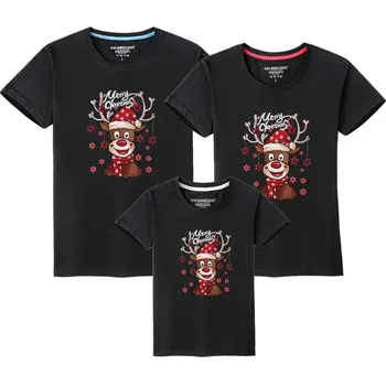 Aile Eşleştirme Giyim Anne Baba Kızı Oğul Giysileri Romper Kısa Kollu Komik Noel Baskı Yetişkinler Çocuklar T-shirt