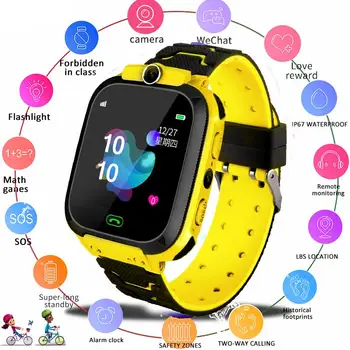 Akıllı saat Çocuklar için Q12B Arama İngilizce Telefon İzle Android IOS için Hayat Su Geçirmez LBS Konumlandırma 2G Sım Kart Smartwatch