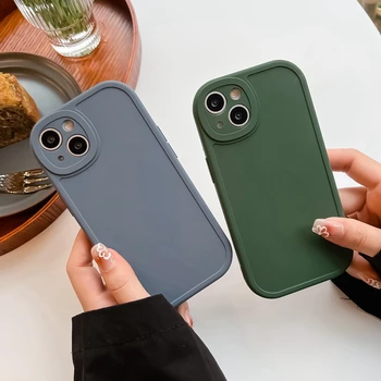 Alp Yeşil Pembe Gri Renk Mat Yumuşak Telefon Case Arka iPhone 14 13 11 12 Pro X Xs Max XR 7 8 Artı Darbeye Dayanıklı Silikon Kapak