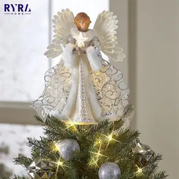 Altın Melek Bebek Ağacı Üst Yıldız LED Parlayan Kolye Altın Melek Bebek Ağacı Üst Yıldız Noel Süsler Hediye noel dekoru Yeni