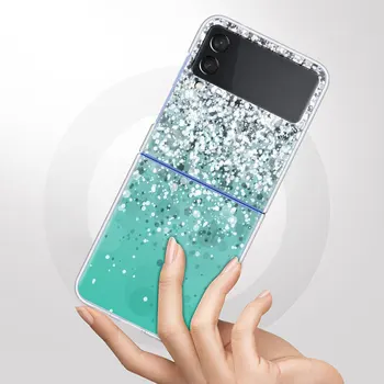 Altın pembe sim Baskı samsung kılıfı Galaxy Z Flip 3 5G Şeffaf Sert cep telefonu Kapak ZFlip3 Temizle pc telefon kılıfı Fundas