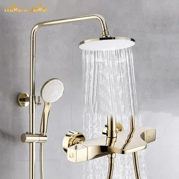 Altın termostatik duş seti şelale yağış duş sıcak ve soğuk altın Duş musluk Küvet termostatik duş bataryası
