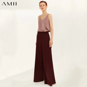 Amii Minimalizm Sonbahar Geniş Bacak Pantolon Kadınlar İçin Moda Yüksek Bel Katı düz Pantolon Zarif Bayan günlük pantolon 12070056