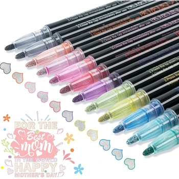 Anahat İşaretleyiciler Kalemler 12 Renk 2mm Doodle Dazzles Pırıltılı işaretleyici seti Metalik Çift Hat Kalem Sanat, Çizim, Tebrik Kartı