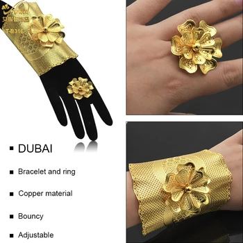ANIID Dubai 24K Altın Manşet Bilezik Kadın düğün takısı Gelin Tasarımcı Çiçek Bilezikler Kadınlar İçin Lüks Hawaii Takı