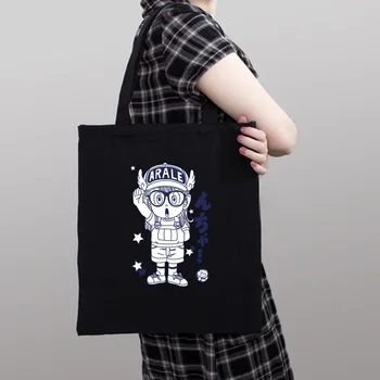 Anime Arale Büyük Kapasiteli Harajuku alışveriş çantası Kanvas çanta Komik kadın askılı omuz çantaları Kawaii Kız Büyük Kapasiteli Tote Çanta