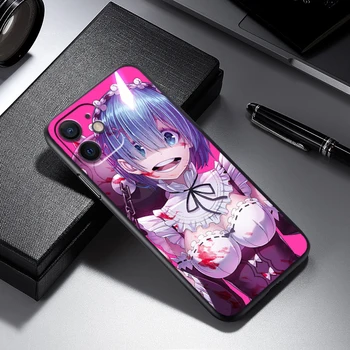 Anime sevimli REM Apple iPhone 13 12 Mini 11 XS Pro Max X XR 8 7 Artı SE 2020 Siyah Yumuşak Funda Çapa Telefon Kılıfı