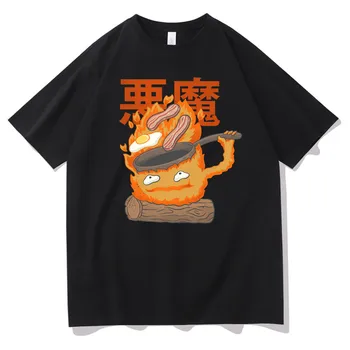 Anime Yangın Şeytan T Shirt Calcifer Howl Hareketli Kale Stüdyo Ghibli T Shirt Kadın Rahat Tee Gömlek Harajuku Üstleri Tshirt Kadın