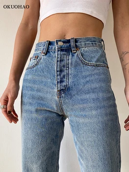 Anne Kot düz pantolon Yıkanmış Gevşek Yüksek Bel Artı Boyutu Kadın Rahat Erkek Kovboy Vintage Geniş Bacak Pantolon 2021 Yeni