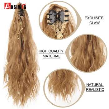 AOSIWIG sentetik mısır dalga uzun kıvırcık saç pençe at kuyruğu uzatma klip saç kuyruk uzatma ısıya dayanıklı peruk kadınlar için
