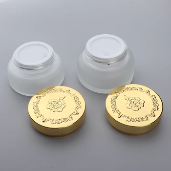 Aromaterapi Kozmetik Krem 30/50ml için Altın Kapaklı 2x Şeffaf Cam Kavanozlar
