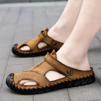 Artı Boyutu 48 erkek Deri Sandalet Yaz Klasik erkek ayakkabıları Terlik Yumuşak Sandalet erkek Roma Rahat Açık yürüyüş ayakkabısı