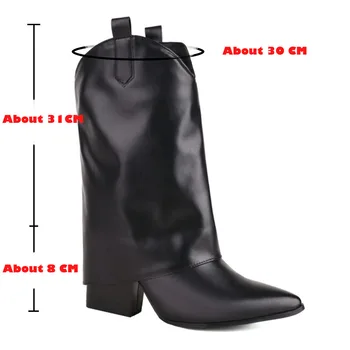 Artı Boyutu 48 Kovboy Tasarım yarım çizmeler Kadın Cowgirl Sivri Burun Üzerinde Kayma Patik Kış yüksek topuklu ayakkabı Moda Kışlık botlar