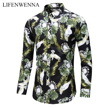 Artı Boyutu 6XL 7XL erkek gömleği Sonbahar Yeni Moda Çiçek Baskılı Uzun Kollu Gömlek Erkekler Casual İş Ofis Çiçek Gömlek Erkek