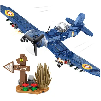 Askeri Bombardıman Yapı Taşları F4U Avcı Modeli Uçak Koleksiyonu Süsler Çocuk çocuk Oyuncak Hediye