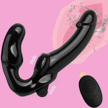 Askısız kayış-Yapay Penis Vibratör Çift kafaları Vibratör Kadınlar için Uzaktan Kumanda Strapon Lesiban Yetişkin Seks Oyuncakları 10 Hız