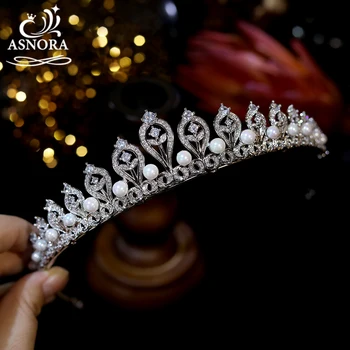 ASNORA Moda Inci Gelin Saç Aksesuarları CZ Tiaras Ve Taçlar Yetişkin Hediye Prenses Taç Düğün Tiara