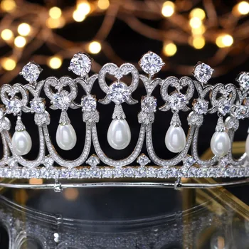 ASNORA Yeni Tasarım Kristaller ve Peals Zirkon Tiaras de noiva Düğün Tiara Gelin Taçlar Tatlı 16 Parti Prenses Tiaras