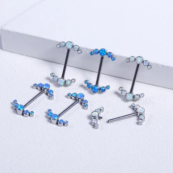 ASTM F136 Titanyum Meme Piercing 14G Opal Septum Ok meme ucu halkaları Takı Kadınlar Vücut Bar Halter piercing halkası Toptan