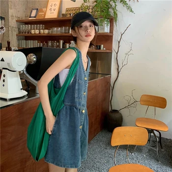 Asya Boyutu Mini Sundress Yaz Denim Elbise Kadınlar için günlük kıyafetler 2022 Giyim Streetwear Plaj Elbise Peri Çekirdek