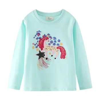 Atlama Metre Sonbahar Bahar Kız T Shirt Unicorn Pamuk Uzun Kollu Yürüyor Çocuk Giyim Bebek Hayvanlar Kostüm