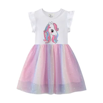 Atlama Metre Yeni Varış Unicorn Baskı Parti Tutu Elbiseler Kolsuz Sıcak Satış Yaz Prenses Frocks Sevimli Bebek Giysileri