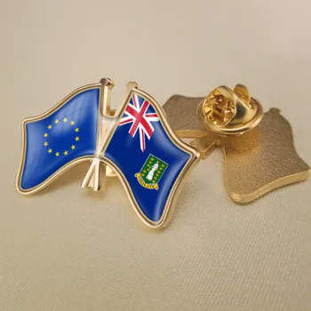 Avrupa Birliği ve İngiliz Virgin Adaları Çapraz Çift Dostluk Bayrakları Broş Rozetleri Yaka İğneler