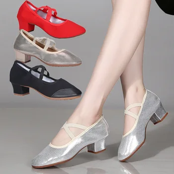 Ayakkabı Bayanlar Latin Caz Dans Ayakkabıları Kadın Salsa Dans Tuval Yumuşak Taban Topuklu Yetişkin Balo Salonu Tango rahat Ayakkabı Kadın Sneakers