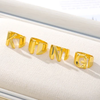 Ayarlanabilir A-Z Mektubu Yüzük İlk Yüzükler Kadınlar için Charm Metal Altın Renk Yüzük Moda Açık Düğün Band Vintage kadın mücevheratı