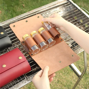 Açık Piknik çeşni şişesi Seti Taşınabilir Kamp Baharat şişesi saklama çantası 4 Kutu İle Çeşni Kavanoz Şişe Tutucu