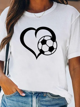 Aşk Futbol Grafik Baskı T-shirt kadın kıyafetleri 2022 Kız Aşk Futbol Komik Tshirt Harajuku Kısa Kollu T Shirt Kadın Üstleri